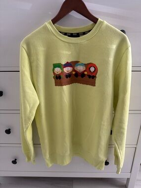 South Park Crewneck Sweatshirt Unisex Medium Lime Green Pixel Characters Graphic